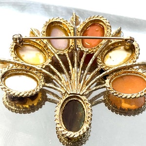 14k Geel Goud Vintage Victoriaanse Gemengde Edelstenen Goldette Multi Stick Pin Figural Cameo en Pearl Pin Broche afbeelding 6