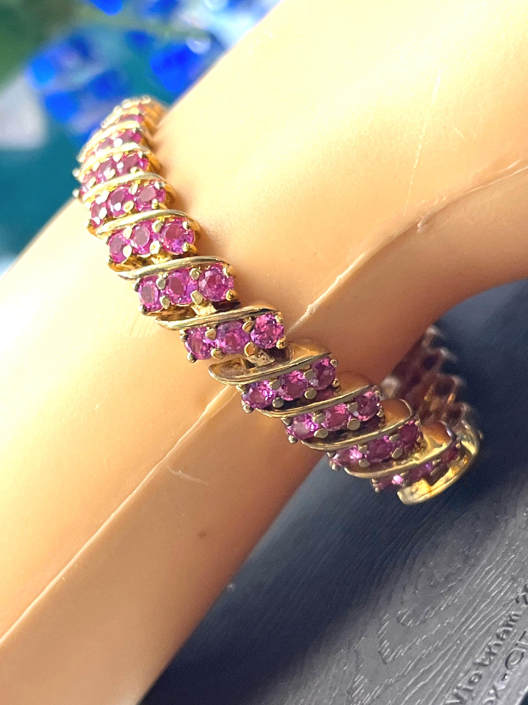 Pink Sapphire 18K Gold Vermeil Sterling Bracelet(9251536)