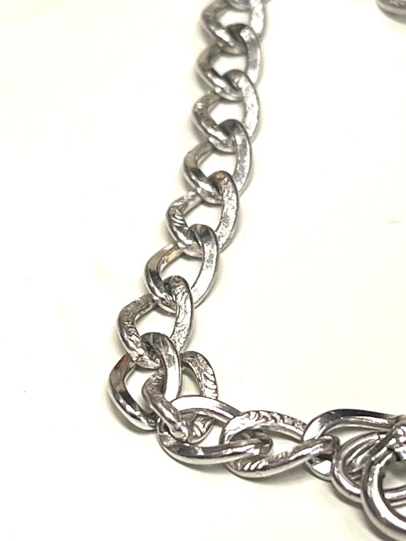 7"Sterling Silver Chain link Textured Accent Brac… - image 3