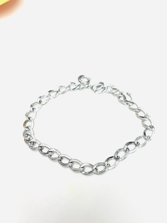 7"Sterling Silver Chain link Textured Accent Brac… - image 1