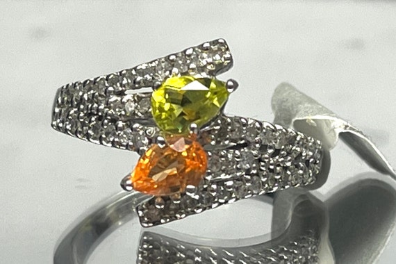14k White Gold Double Stone Engagement Citrine an… - image 2