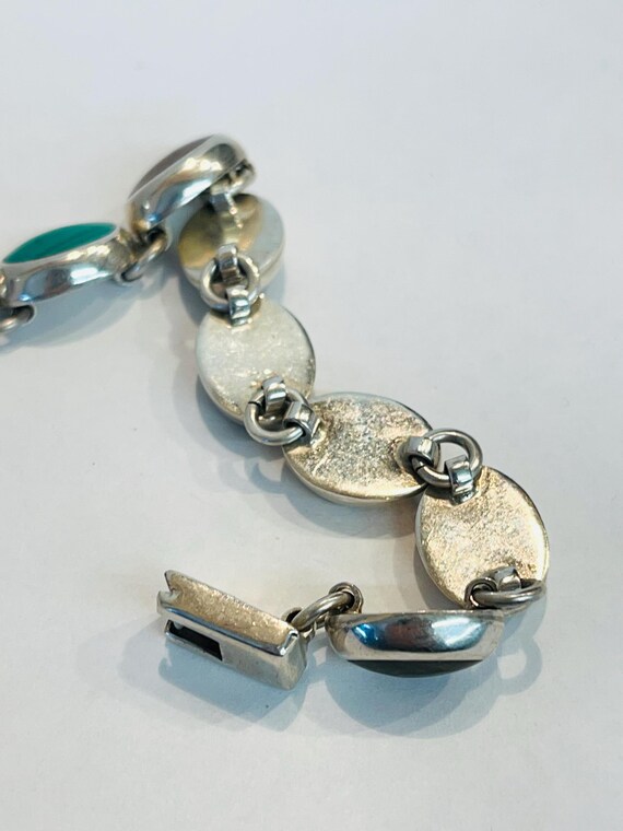 Vintage Sterling Silver Mexico Multi Colored Stone in Lay Link