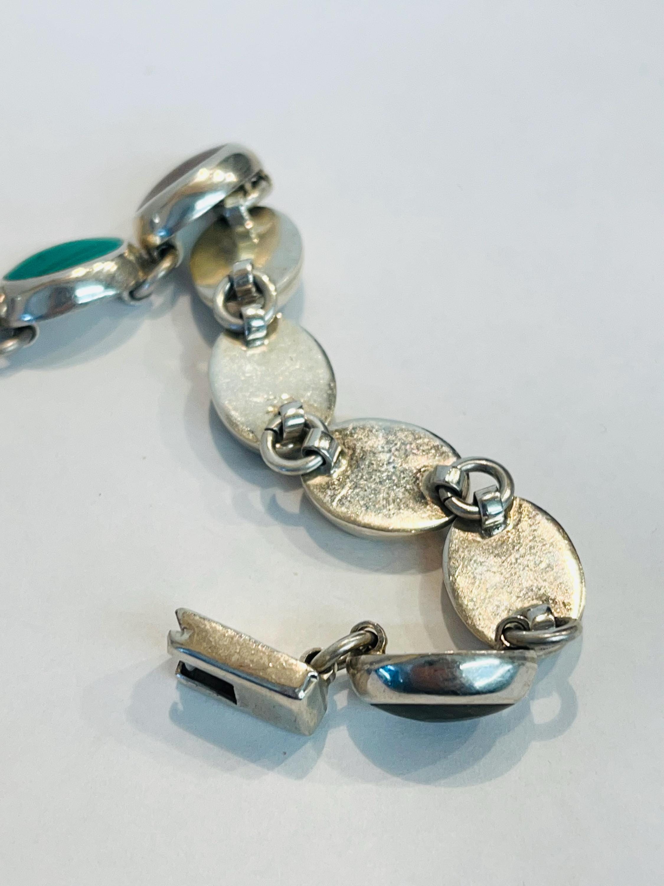 Vintage Sterling Silver Mexico Multi Colored Stone in Lay Link