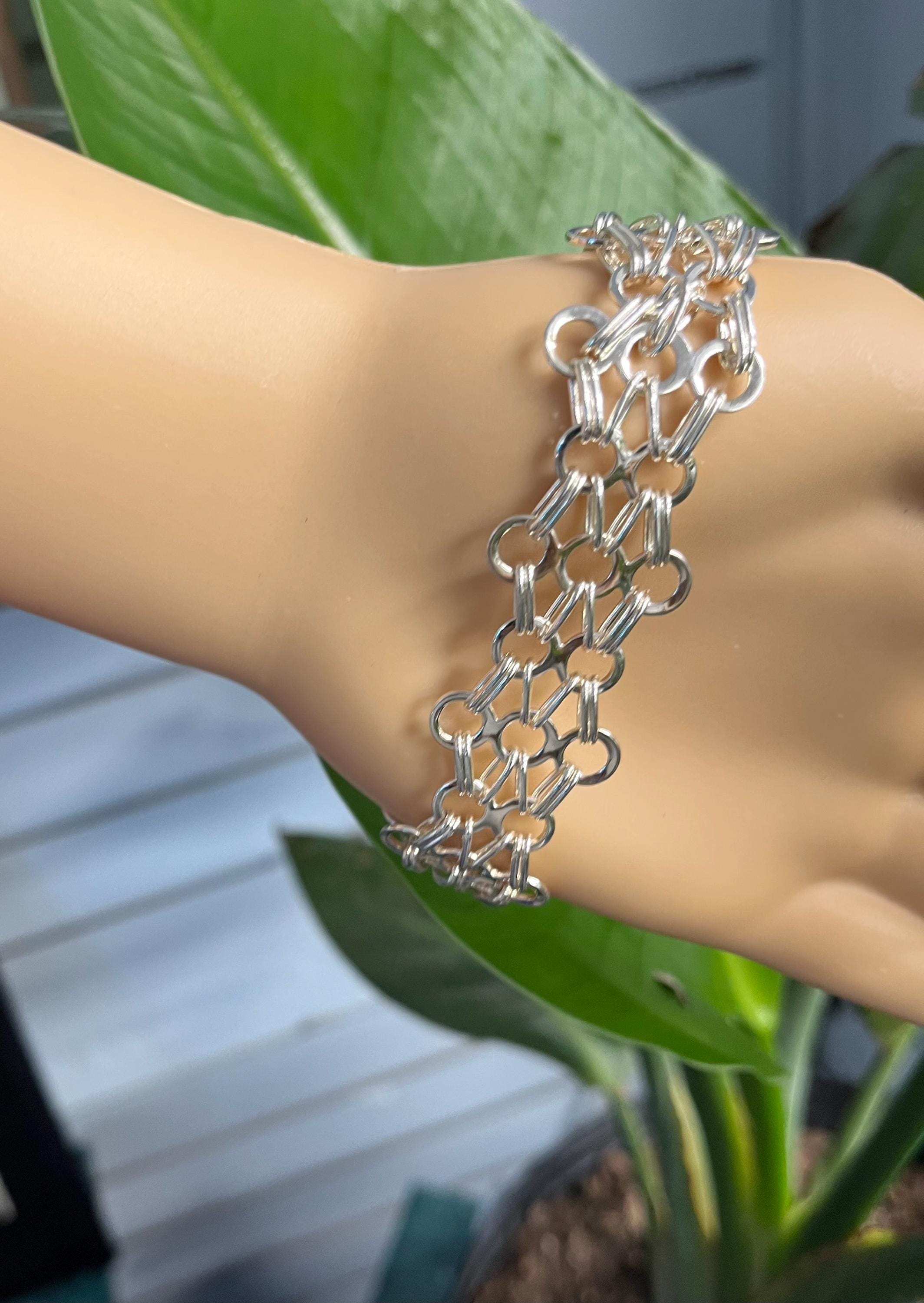 Vintage Sterling Silver Chain Link Wide Bracelet(9251361) - Etsy