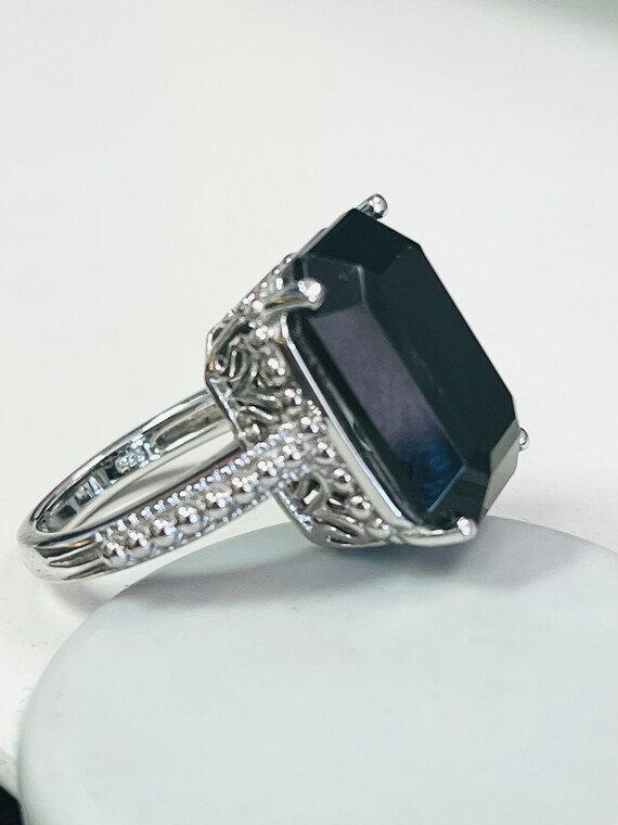 Sterling Silver Ladies Large Emerald Cut Onyx Coc… - image 5