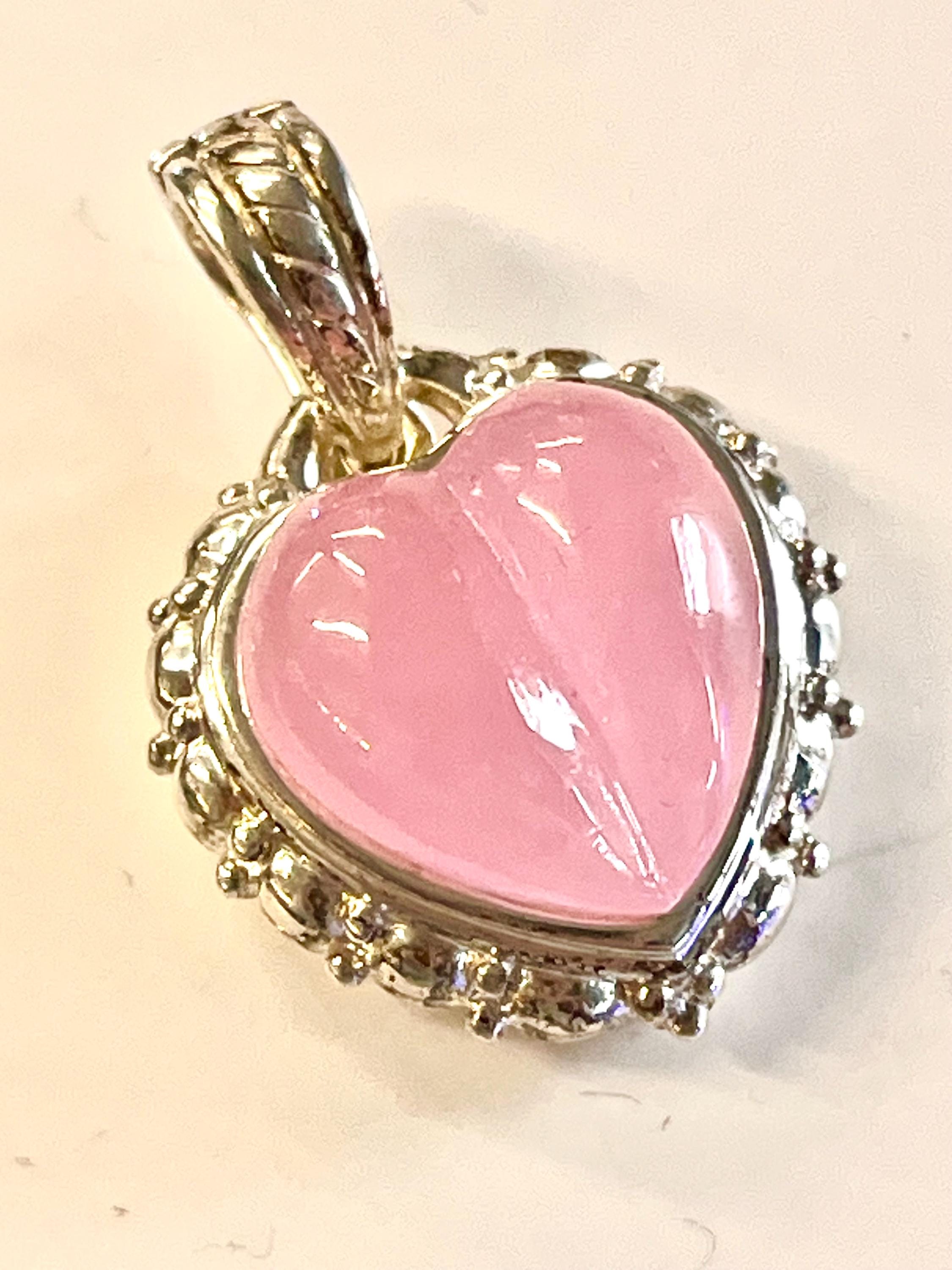 Judith Ripka 925 Sterling Silver and Rose Quartz Puffy Heart