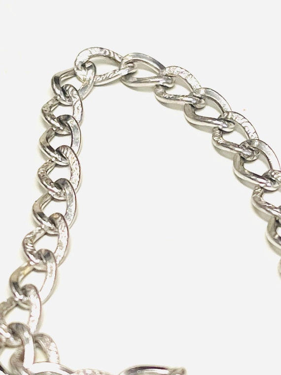 7"Sterling Silver Chain link Textured Accent Brac… - image 2