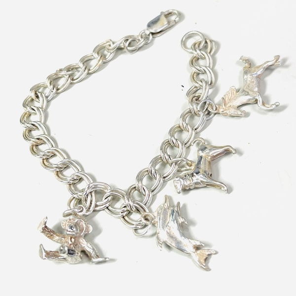 Vintage Sterling Silver 4 Animal Charm Bracelet