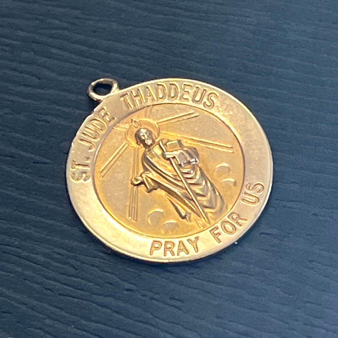 14K Gold Saint Jude Tiny Religious Medal Pendant - Etsy