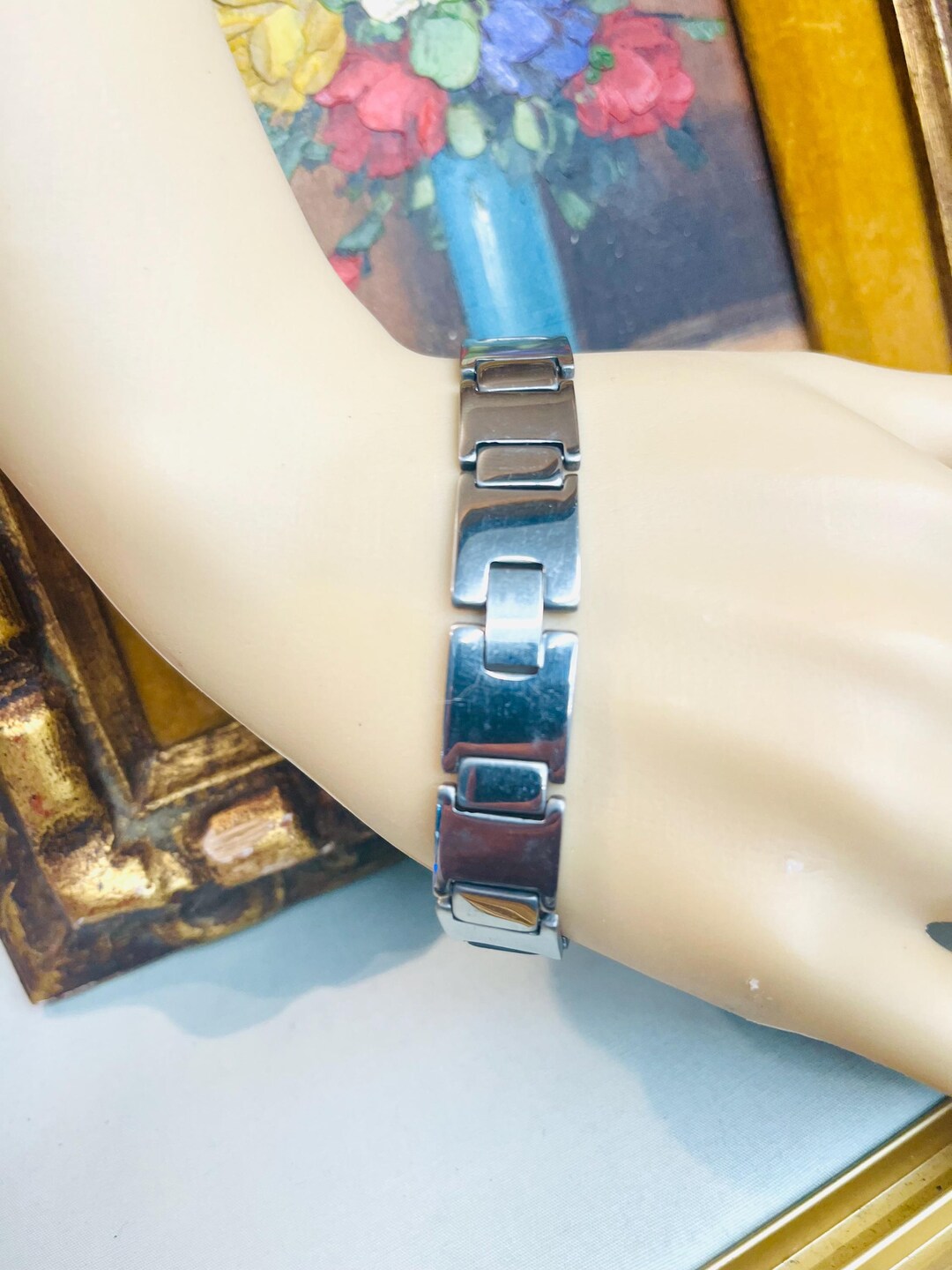 ヴィンテージステンレススチールメンズリンクブレスレット - Etsy 日本