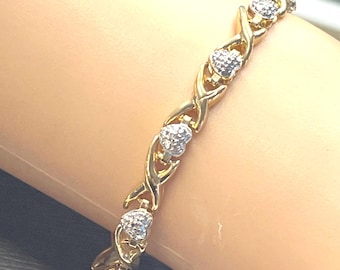 925 18K GP Two-tone X & Heart CZ Paved Link Bracelet(9251539) - Etsy