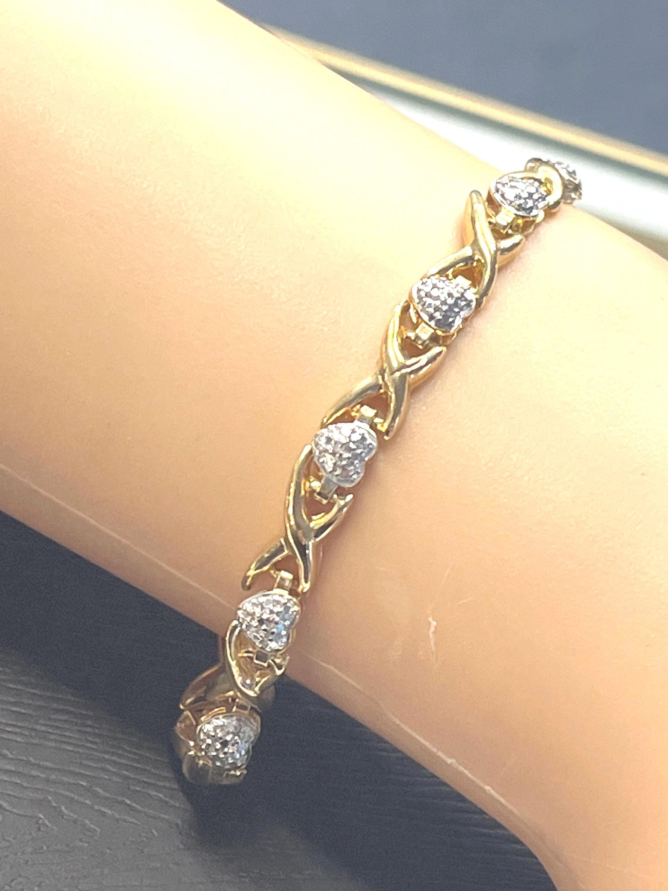 925 18K GP Two-tone X & Heart CZ Paved Link Bracelet(9251539) - Etsy