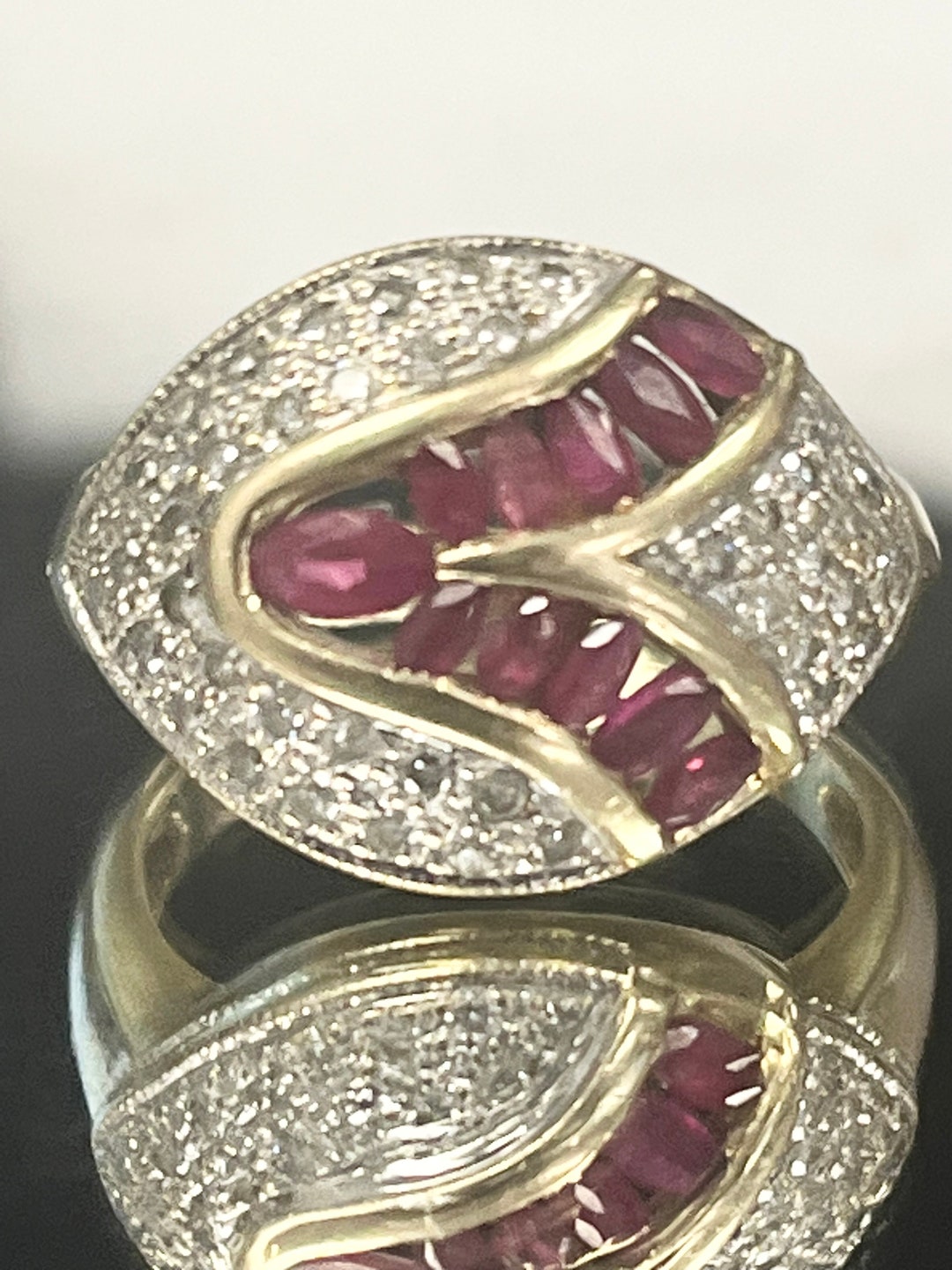 14k Gold Ruby and Diamond Baguette Cut Band Ring(14042)) - Etsy