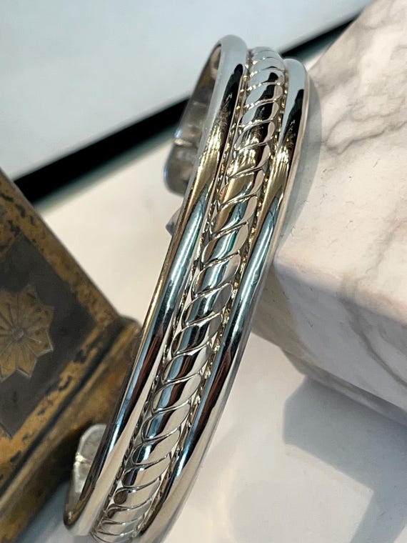 Sterling Silver 925 Vintage Solid Cuff Bracelet w… - image 9