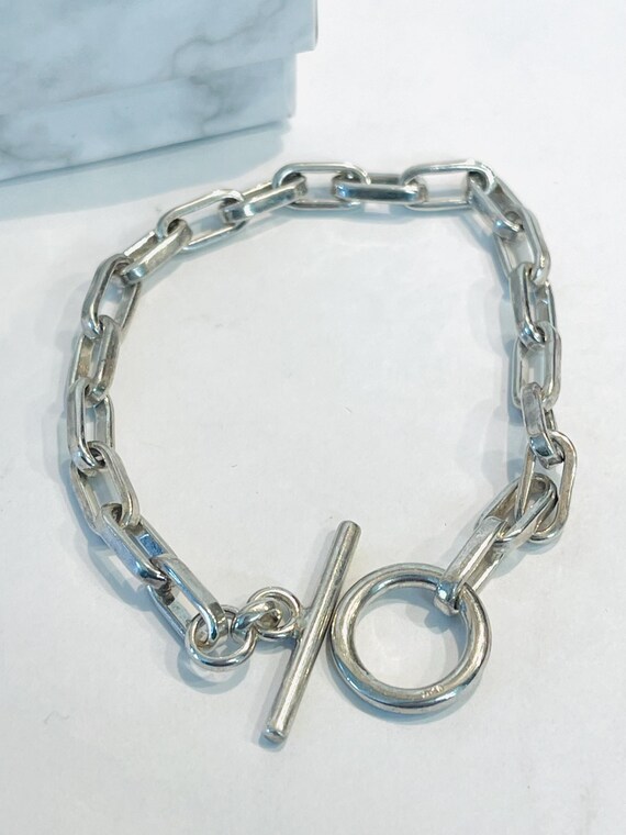 8" Sterling Silver Chunky Paper Clip Link Toggle … - image 2