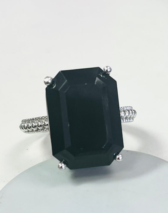 Sterling Silver Ladies Large Emerald Cut Onyx Coc… - image 6