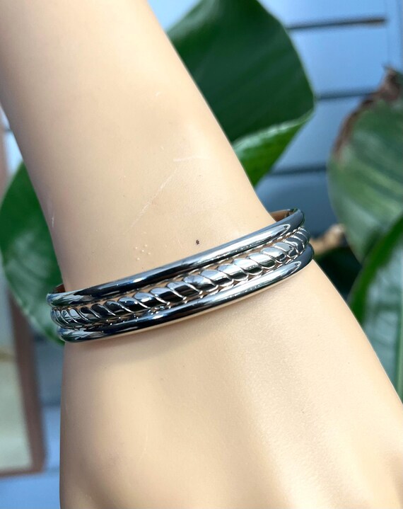 Sterling Silver 925 Vintage Solid Cuff Bracelet w… - image 2