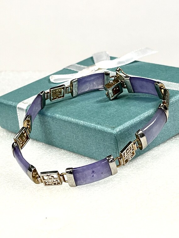 Sterling Silver Purple Jade Link Bracelet - image 2