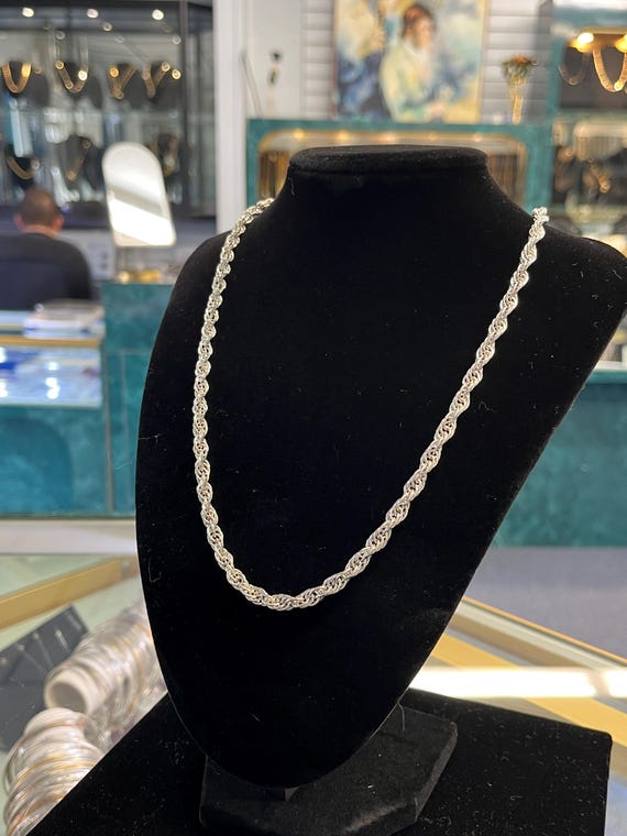 Solid Sterling Silver 24' Rope Chain Necklace - image 1