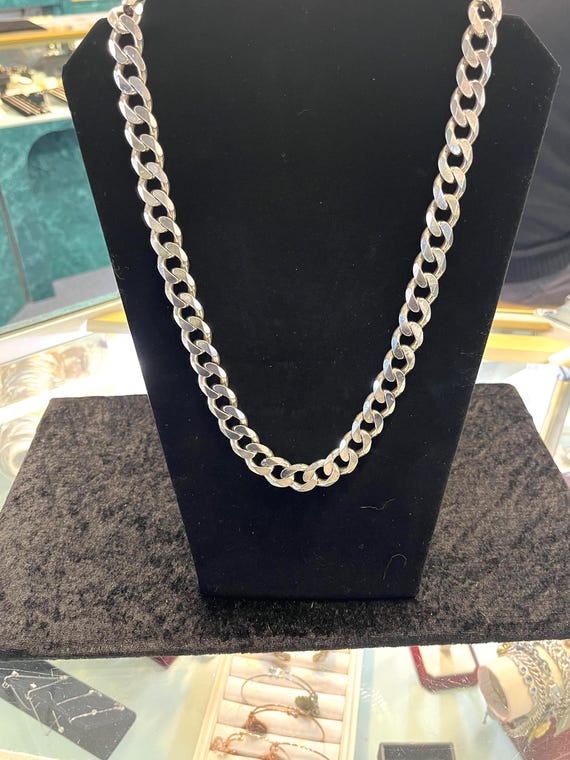 Solid 26' Large 925 Silver Cuban Link Necklace - image 2