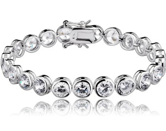 Sterling Silver Womens Vintage Bezel CZ Tennis Bracelet