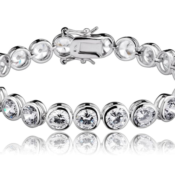 Sterling Silver Womens Vintage Bezel CZ Tennis Bracelet