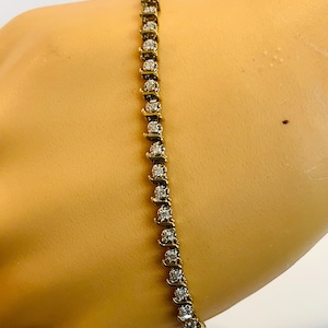 10k Yellow Gold Vintage Round Diamond Paved Tennis S Link Bracelet