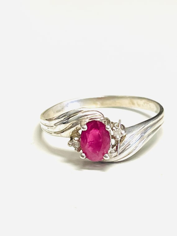Sterling Silver Oval Ruby CZ and Cubic Zirconia ac