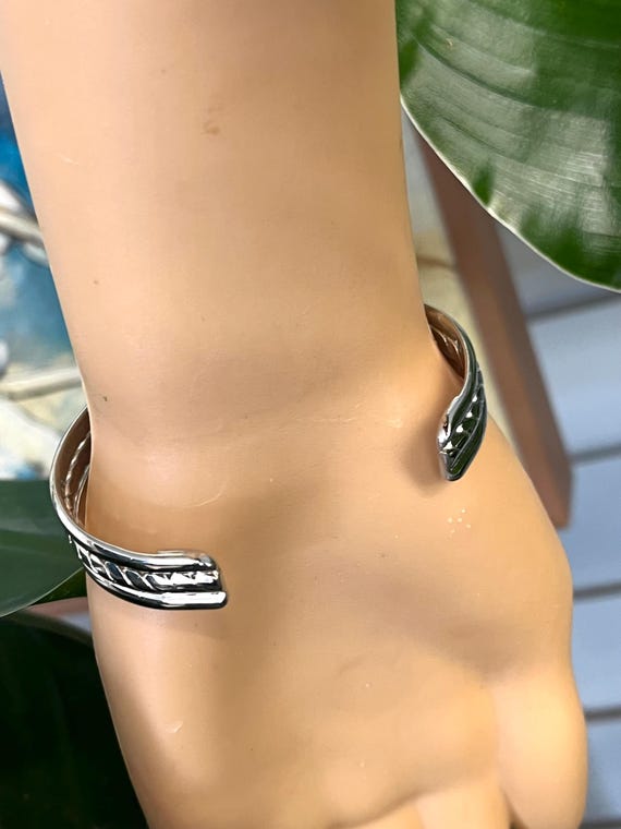 Sterling Silver 925 Vintage Solid Cuff Bracelet w… - image 7