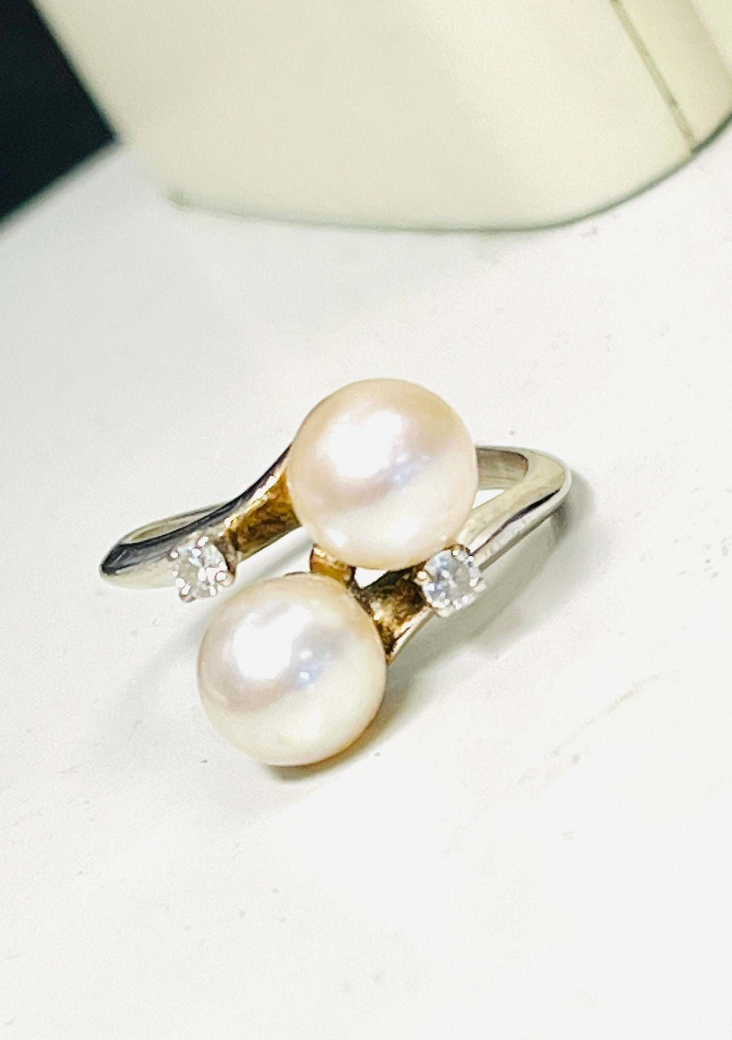 Special 199.00 14k White Gold 7mm Pearl and Diamond Bypass