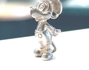 Charm colgante vintage de Mickey Mouse en plata de ley en 3D, años 60