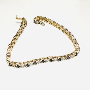 14k Yellow Gold Diamond and Sapphire Tennis Bracelet