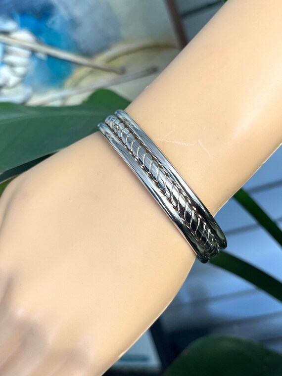 Sterling Silver 925 Vintage Solid Cuff Bracelet w… - image 3