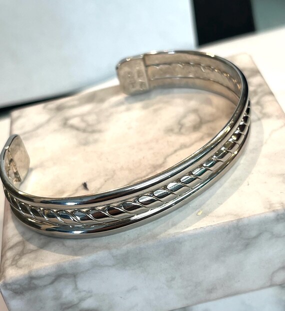 Sterling Silver 925 Vintage Solid Cuff Bracelet w… - image 8
