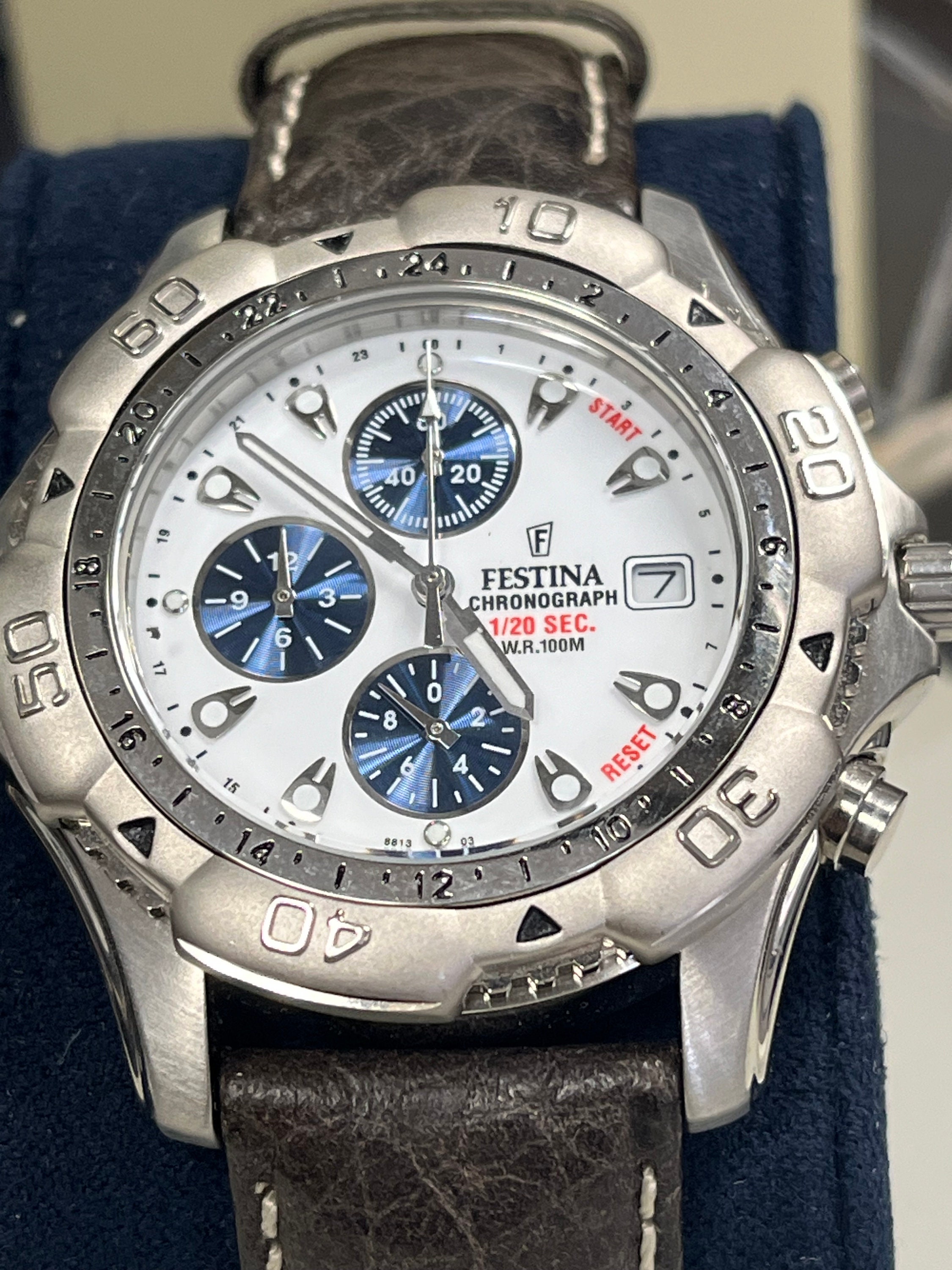 Festina Timeless Chronograph Leather Strap Silver Dial Festina Timeless Chronograph Leather Strap Silver Dial