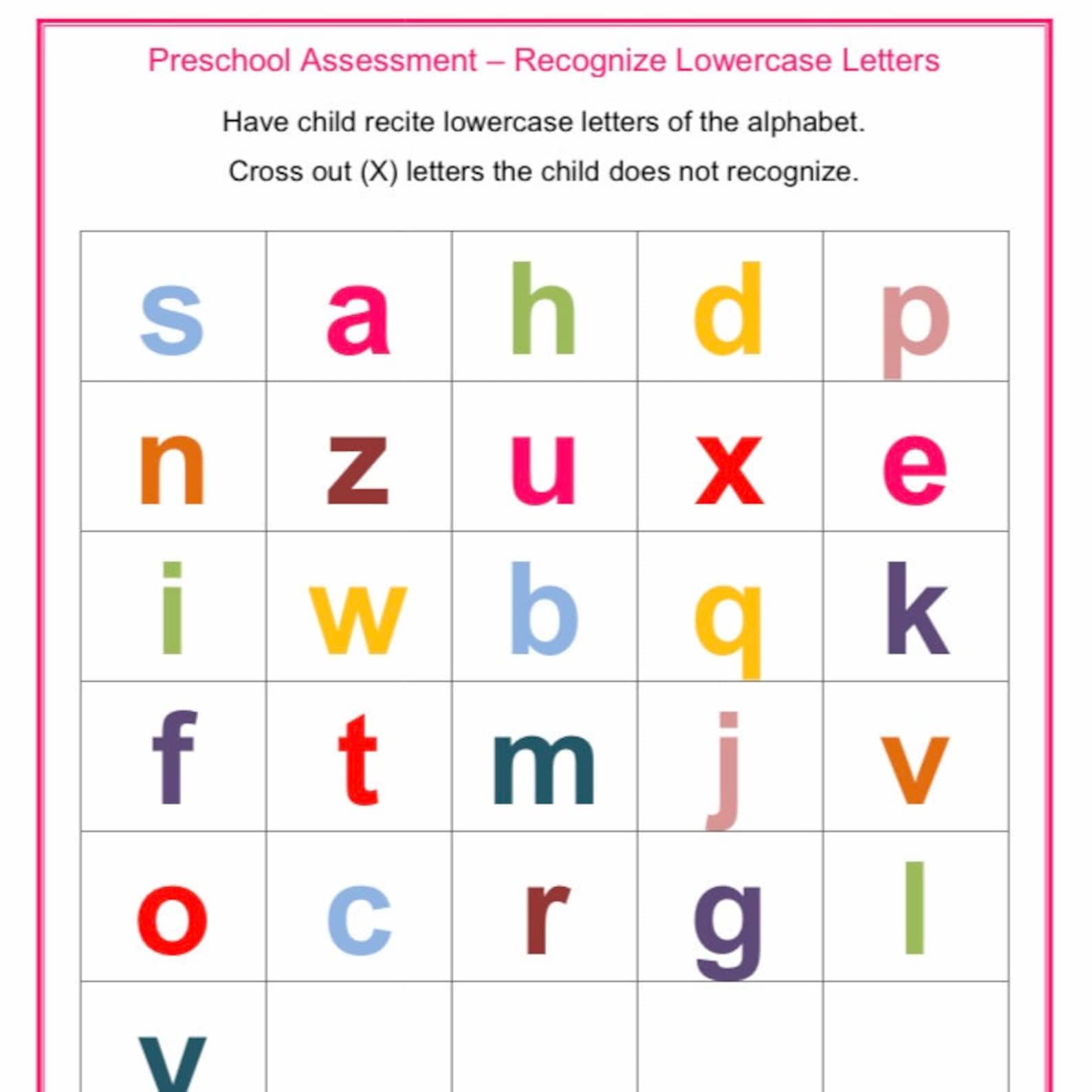 Preschool Assessment Forms, Printable Assessment Activity Worksheets ...