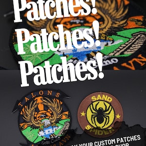CUSTOM Irons on EMBROIDERED Logo PATCH, Personalized Size Sew On, Peel Stick, Hook and Loop Patches