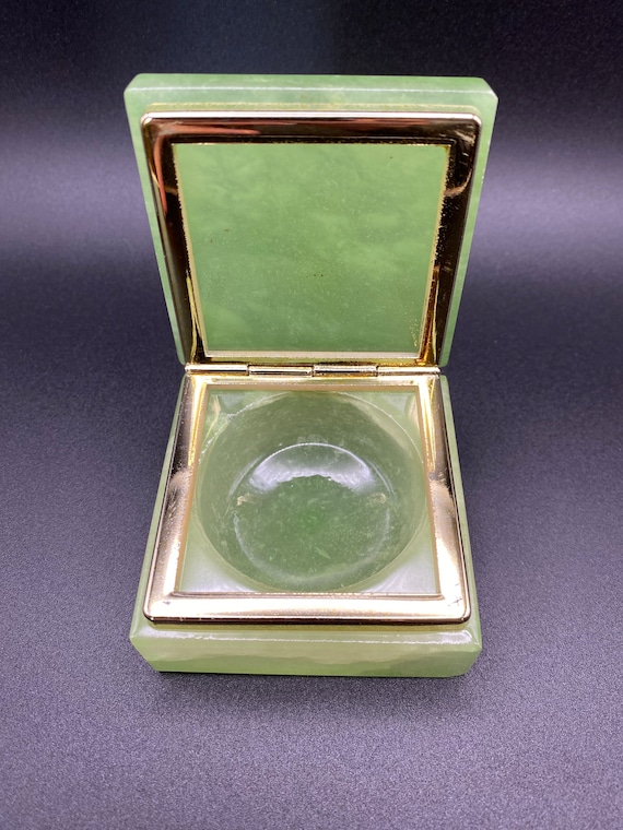 Vintage Mid Century Square Green Onyx Jewelry Tri… - image 6