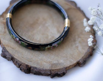 Pulsera vintage con bisagras y diseño floral cloisonné de los años 60