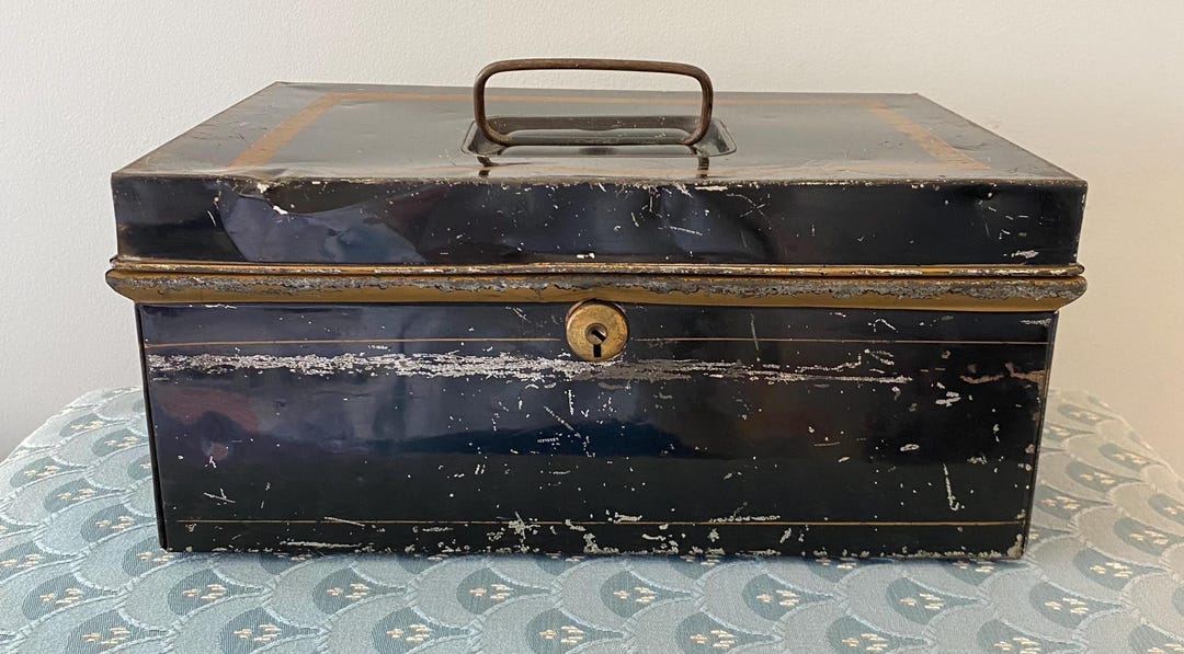Vintage Black and Gold Metal Document Box With Lock - Etsy