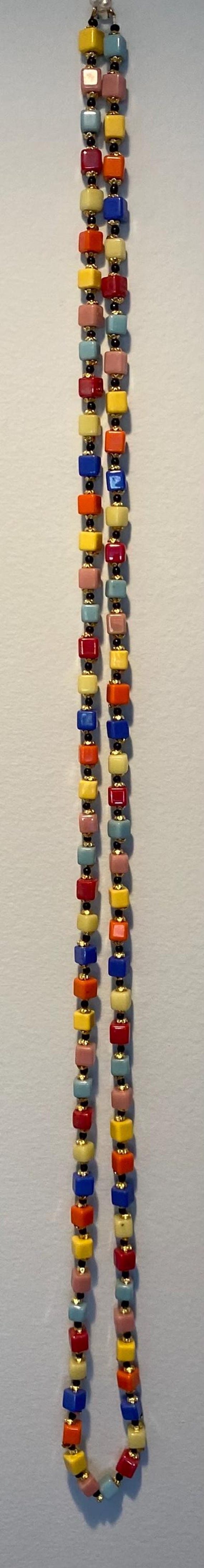 Art Deco Opera Length Multi Color Cube Glass Bead… - image 8