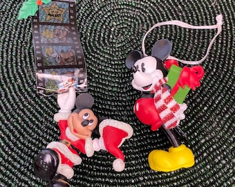 Vintage Disney Mickey Ornament Bundle Christmas with Mickey & Gift Carrying Mickey Disney Marked