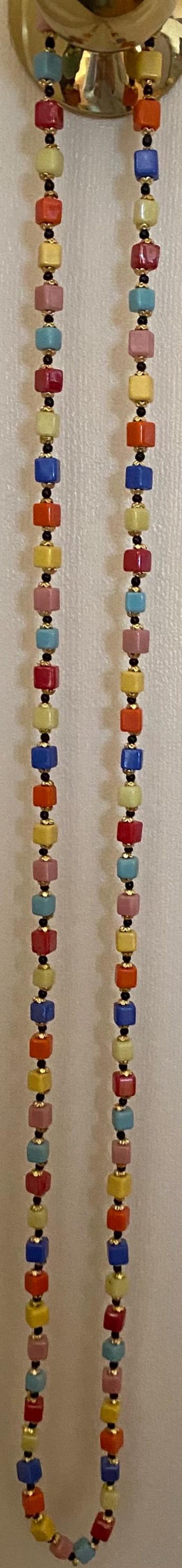 Art Deco Opera Length Multi Color Cube Glass Bead… - image 7