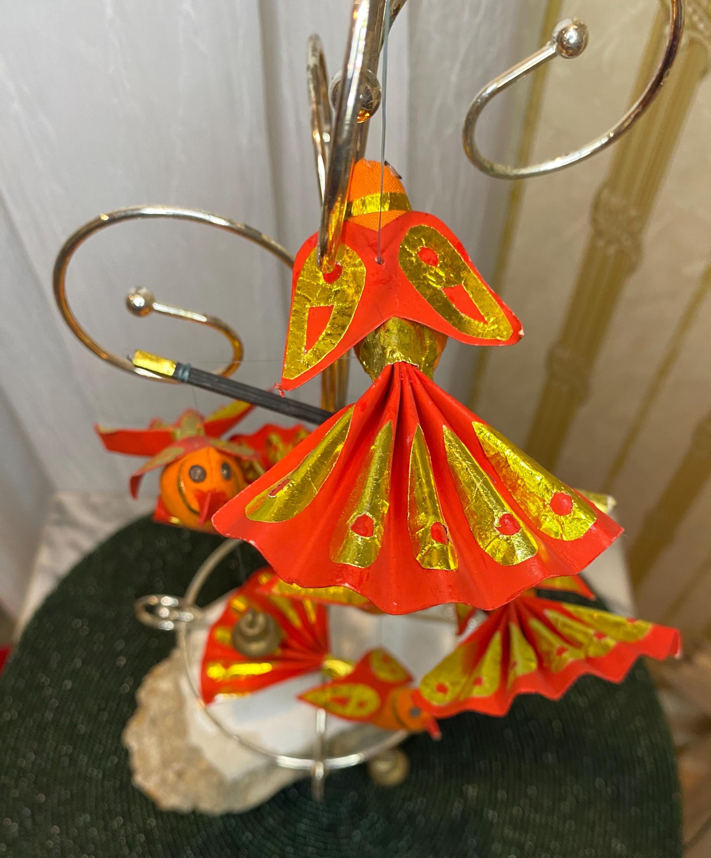 Vintage Dancing Bird Mobile With Bells Hand Carved Philippine Folk Art ...