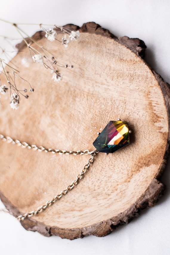 Signed Roma Rainbow Cystal Statement Pendant Vitr… - image 3