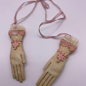 Vintage Victorian Christmas Embellished Gloves Ornament
