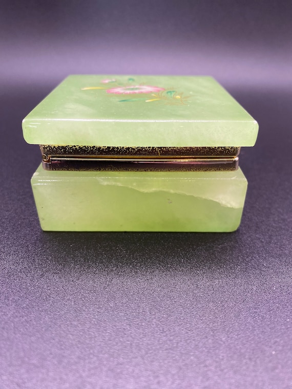 Vintage Mid Century Square Green Onyx Jewelry Tri… - image 5