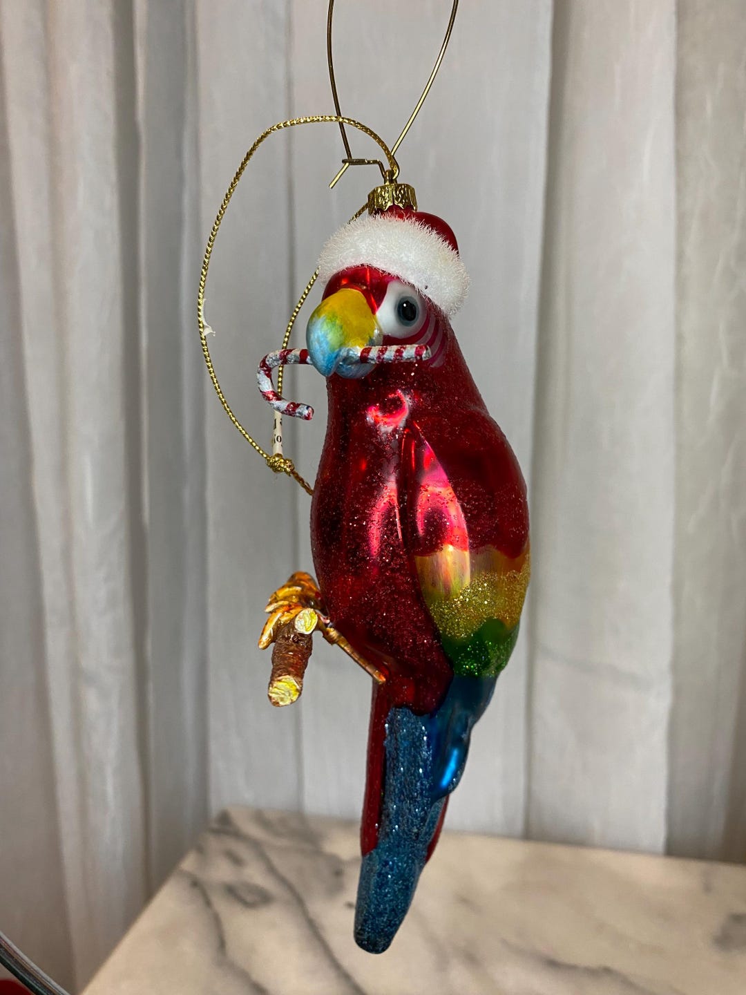 Vintage Inge-glas German Blown Glass Parrot Ornament Santa Parrot