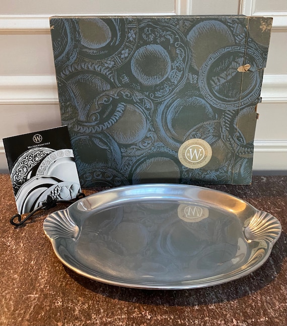 Vintage Wilton Armetale Scalloped Handle Large Oval Tray Etsy