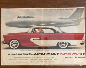 Original 1956 Plymouth Automobile Center Page Magazine Advertising